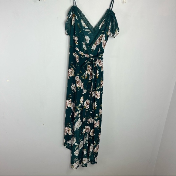 Forever 21 Dresses & Skirts - Forever 21 Green Floral Wrap Surplice High Low Dress AC12